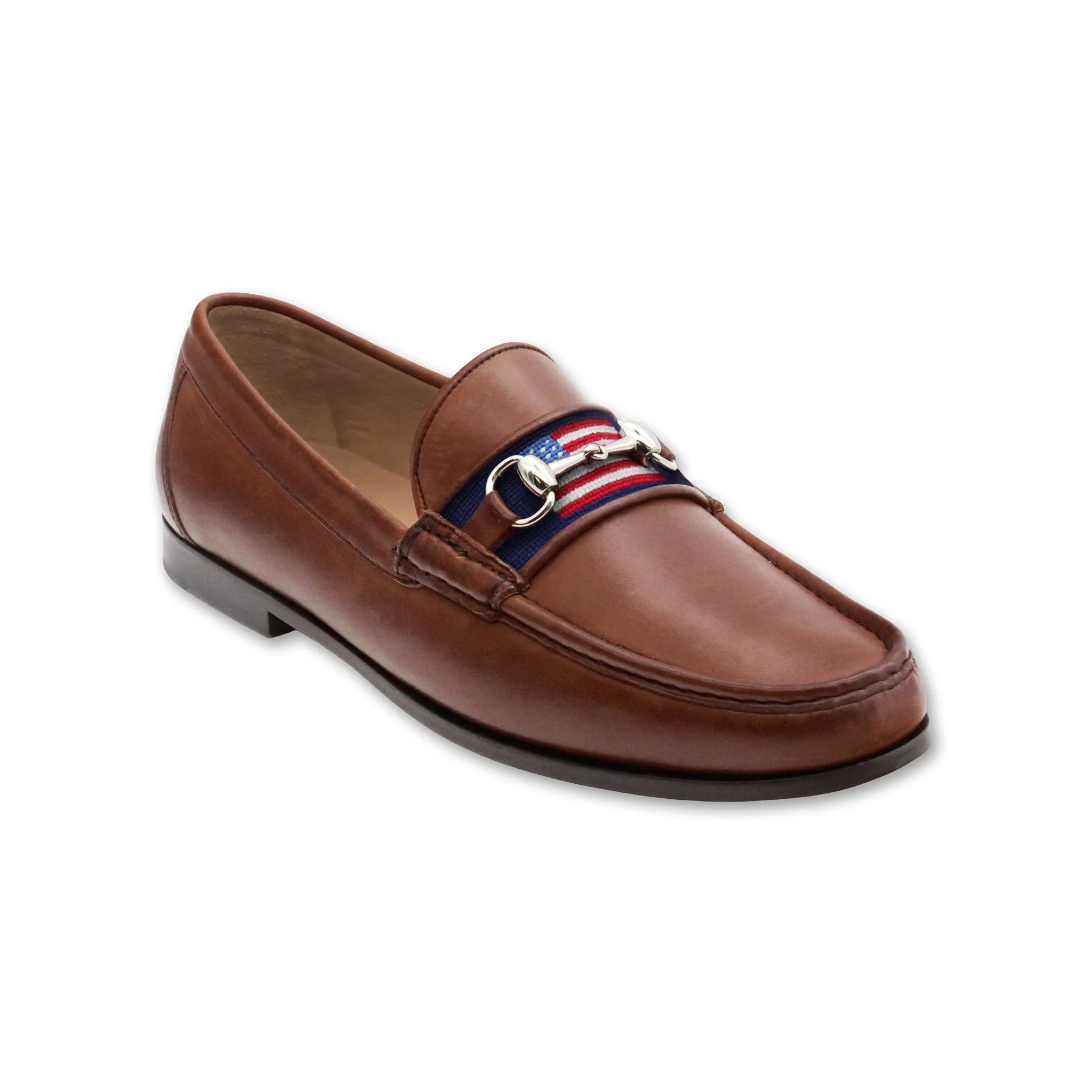 American Flag Downing Bit Loafers (Dark Navy) (Chestnut Leather) - Image 3