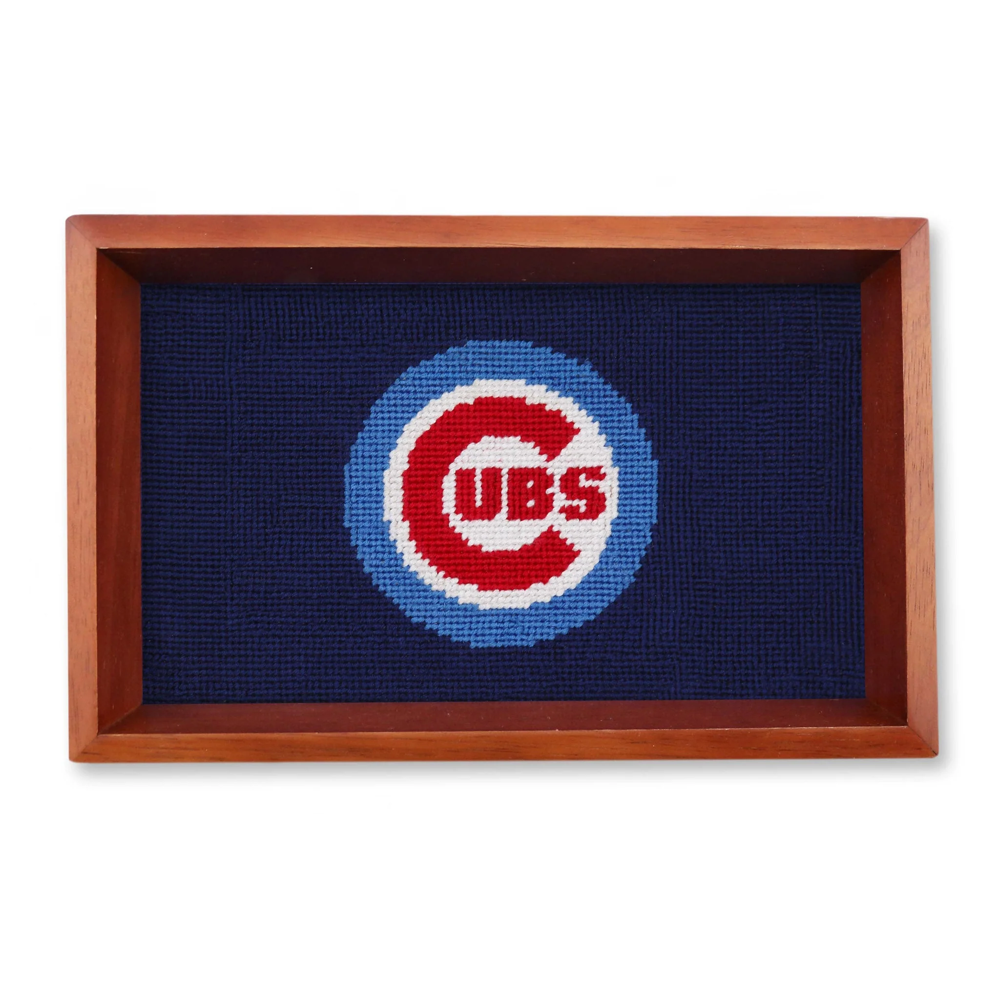 Chicago Cubs Valet Tray (Dark Navy) (Chestnut Wood)