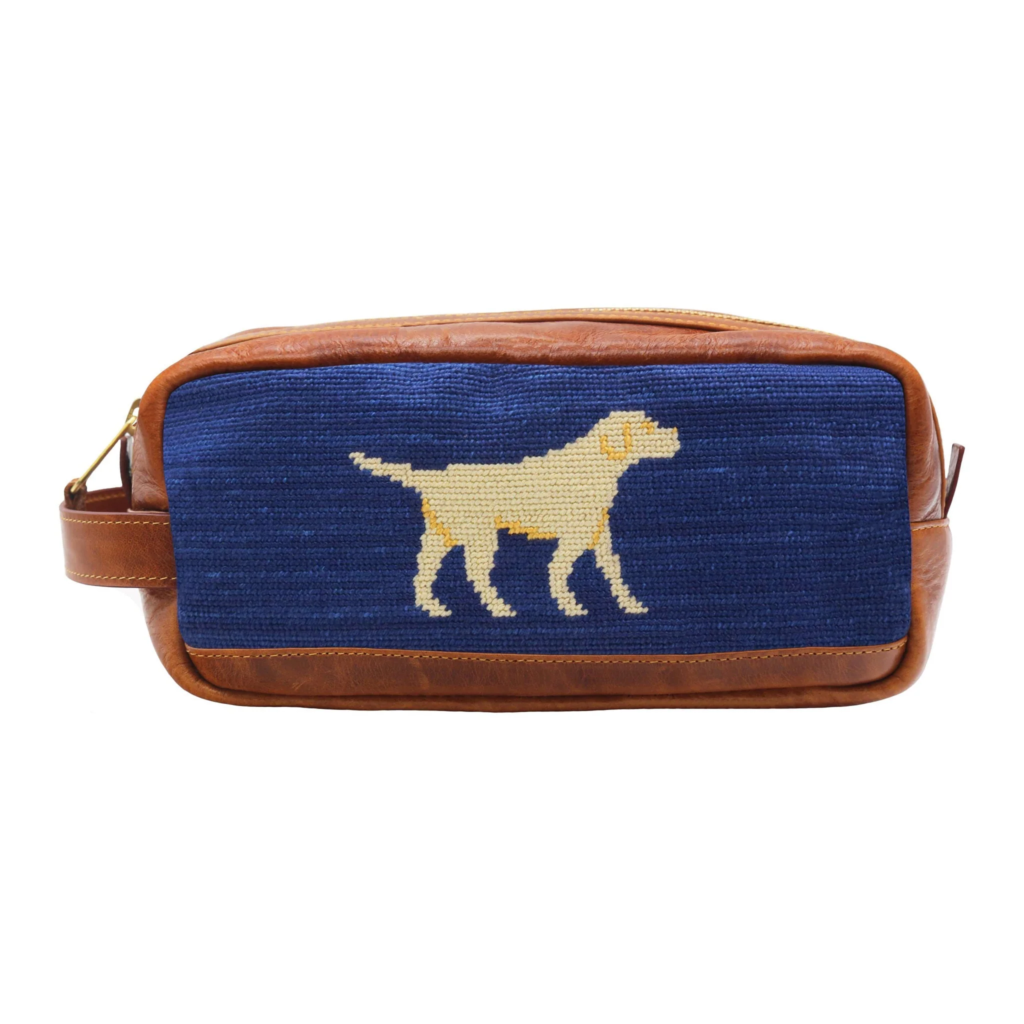 Monogrammed Yellow Lab Walking Toiletry Bag (Classic Navy)