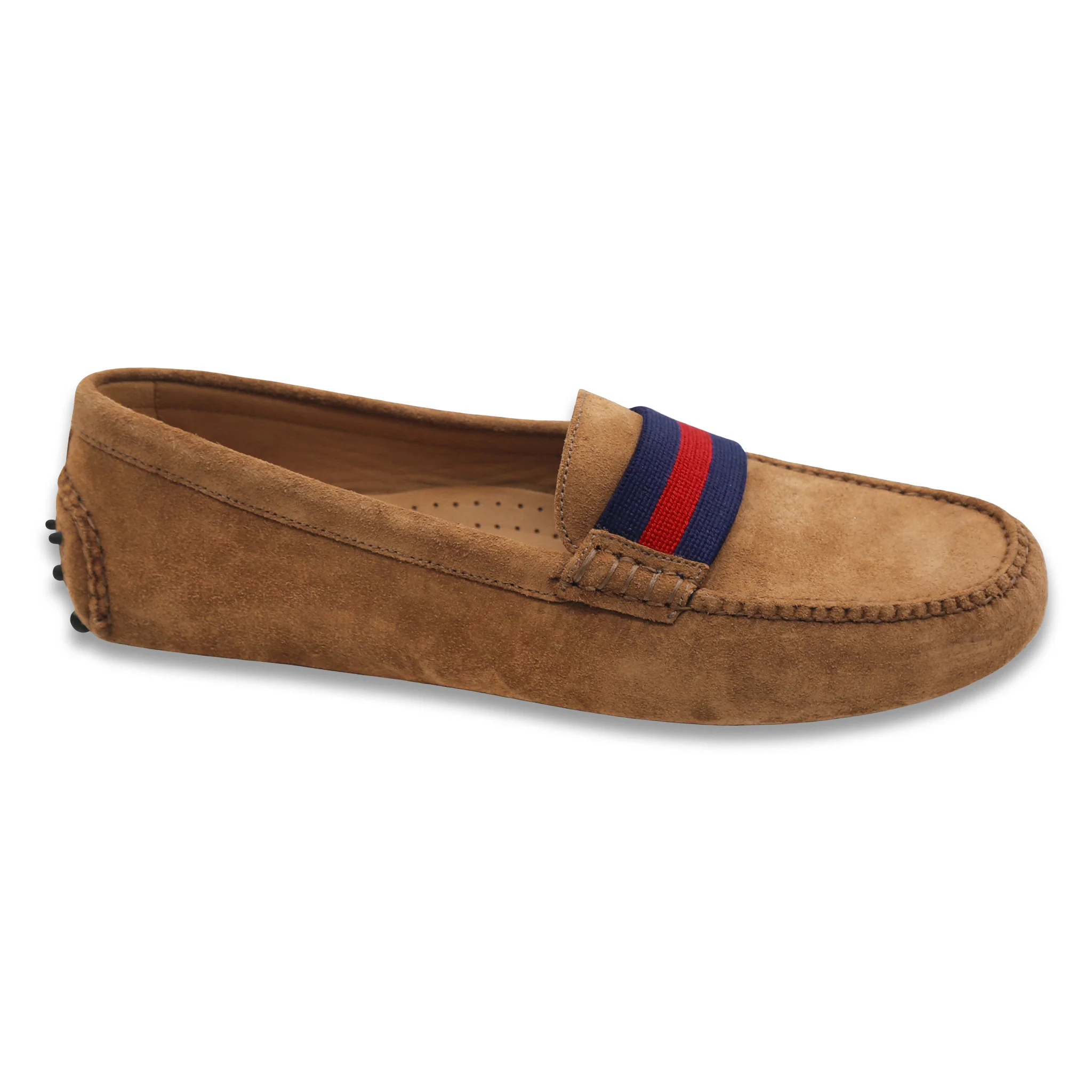 Surcingle Driving Shoes (Dark Navy-Red) (Cognac Suede) - Image 3