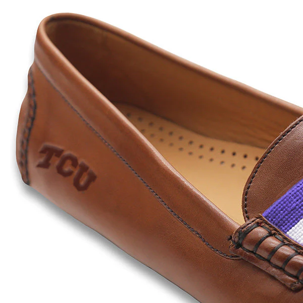 TCU Surcingle Driving Shoes (Purple-White) (Chestnut Leather-Logo) - Image 3